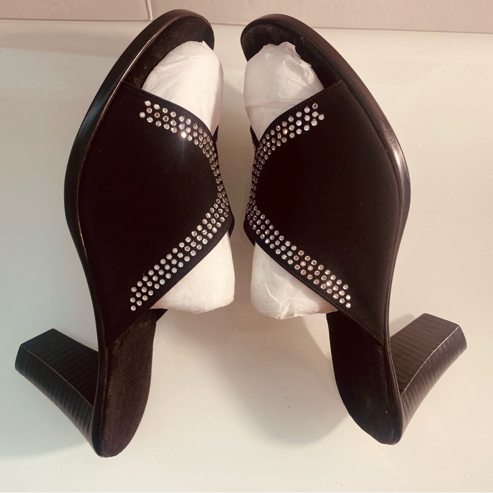 Onex Size 10 Black High-Heeled Mules Square Toe Lightweight decor accents - Picture 7 of 11